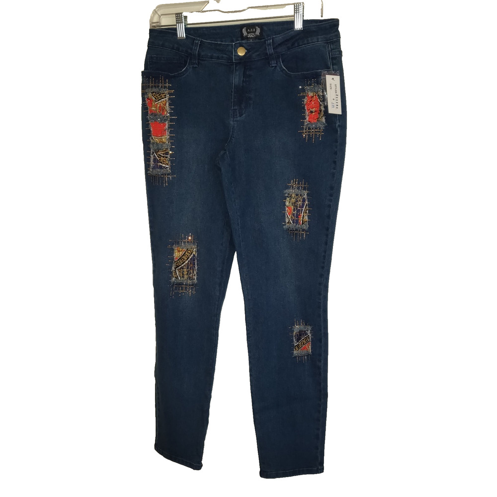 Azi New York Denim Skinny Jeans Women's Sz 6 Torn Patchwork Artsy Boutique NWT